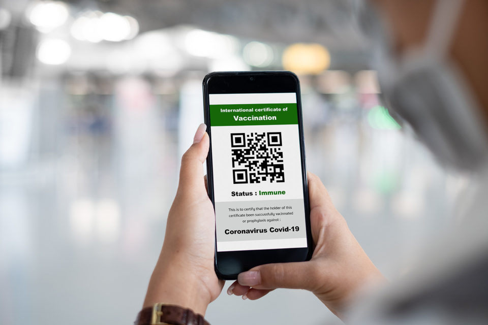 Traveler,Shows,Health,Passport,Of,Vaccination,Certification,On,Phone,At